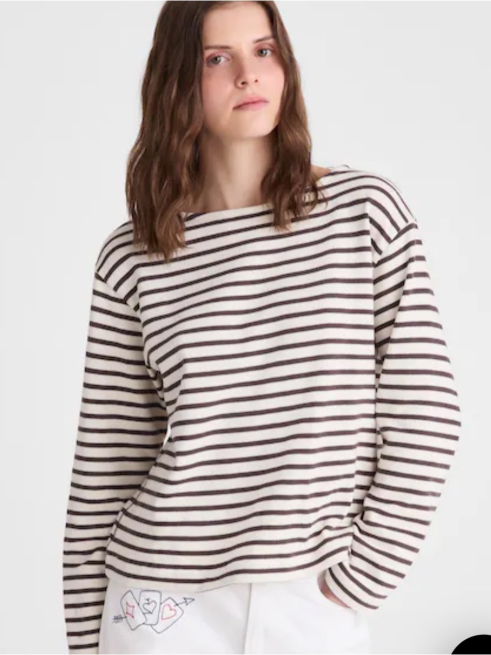 Madewell Boat Neck Striped Sweater Women’s S Cream Charcoal